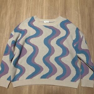 Vestique Cream, Blue, and Purple Wave Sweater